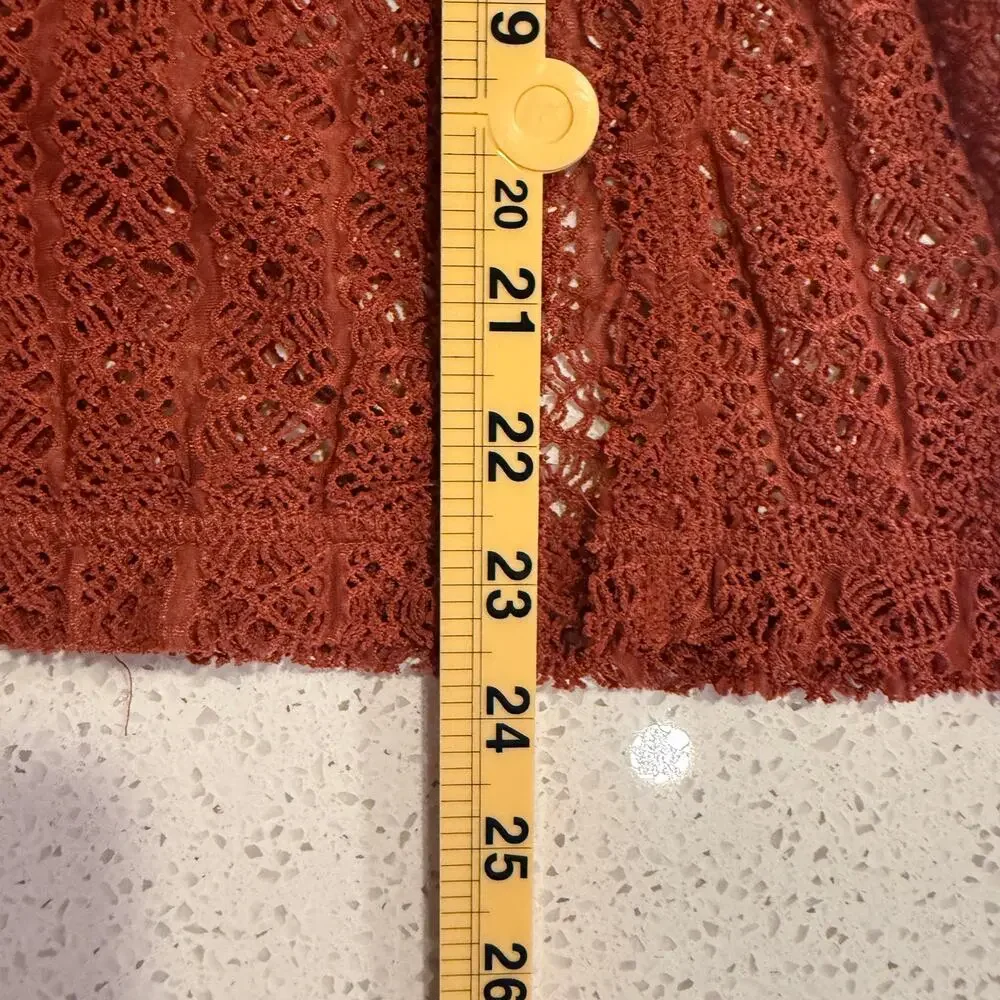 Free People Rust Orange Crochet Lace Sheer Long Sleeve Top Small Boho Festival